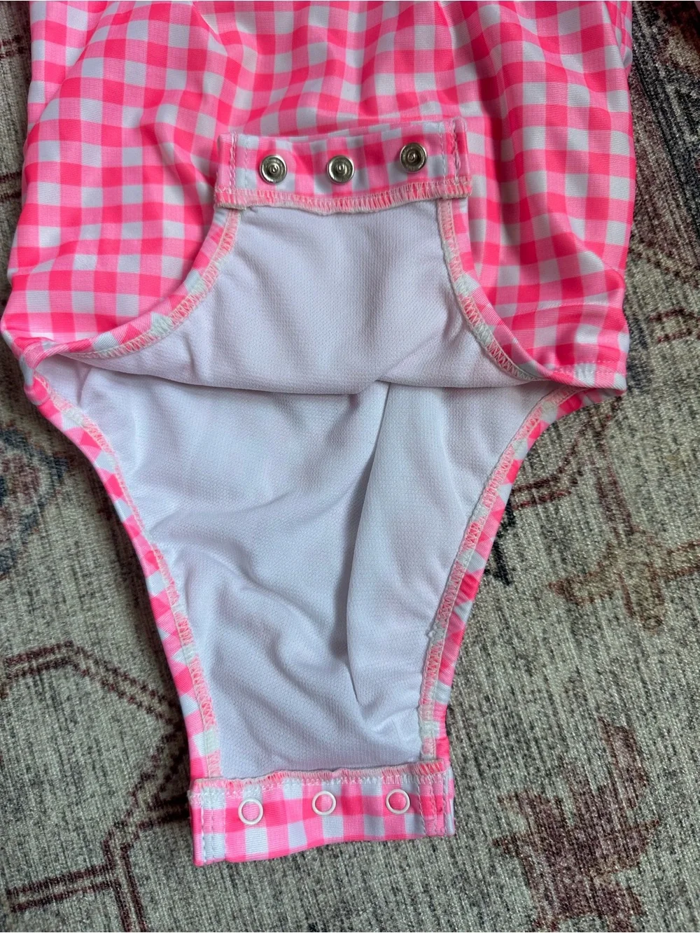 GAP Hot Pink Gingham Long-Sleeve Rashguard with Matching Sun Hat - 12-18M